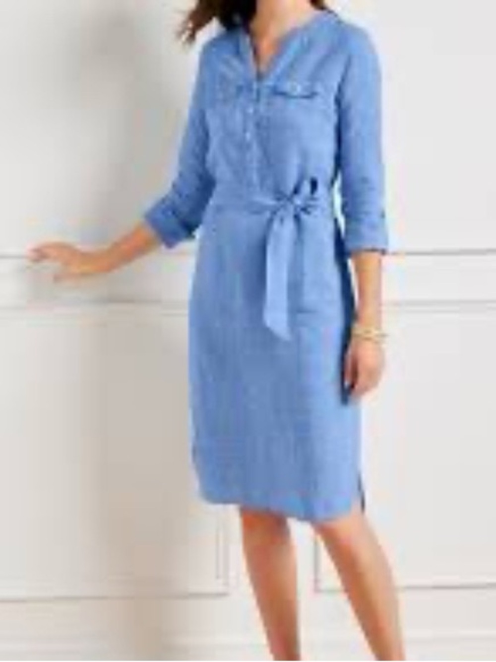 Talbots Linen Popover Shirtdress Cross Dye Blue $149 Retail NWT
